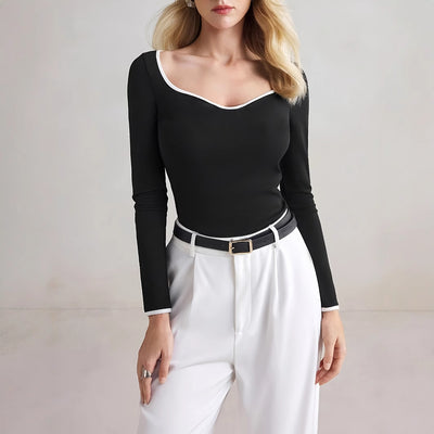 Blusa Casual Elegante de Manga Larga con Combinación de Colores Ajustada - Image 4