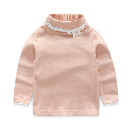 Blusa Infantil Estilo Coreano con Lazo y Encaje