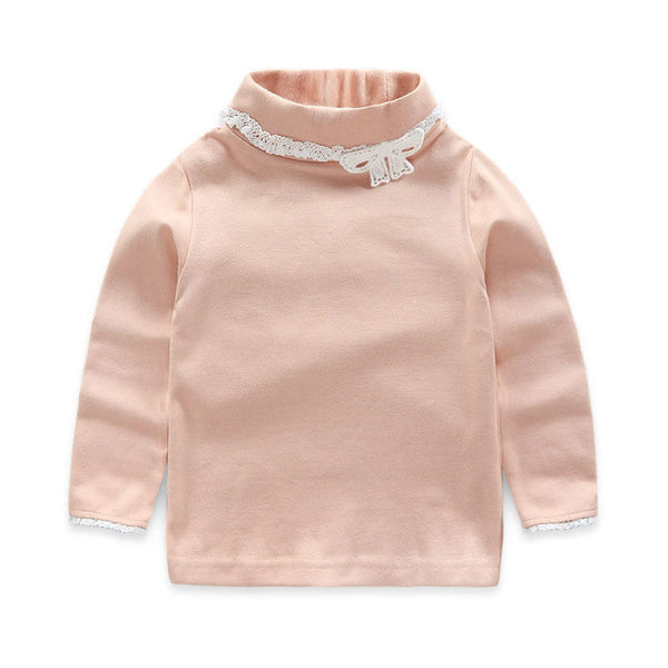 Blusa Infantil Estilo Coreano con Lazo y Encaje