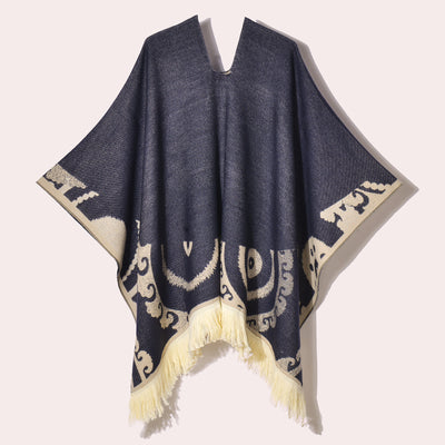 Poncho Denim Estilo Western con Flecos - Abrigo Cálido Unisex para Exteriores - Image 31