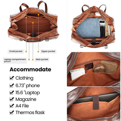 Bolsa de Viaje Ejecutiva de Cuero Estilo Retro - Gran Capacidad - Image 3