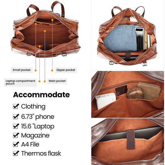 Bolsa de Viaje Ejecutiva de Cuero Estilo Retro - Gran Capacidad - Image 3