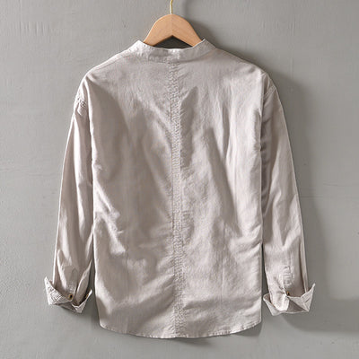 Camisa de Lino Casual con Cuello Mao para Hombre - Image 5