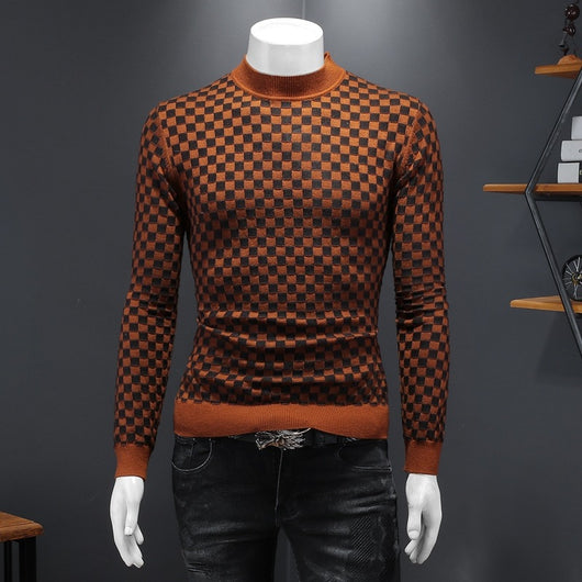 Suéter de Lana a Cuadros Talla Grande con Cuello Tortuga Medio - Image 5