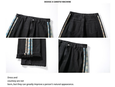 Jeans Deportivos Anchos para Hombre con Costuras de Rayas de Color - Image 11