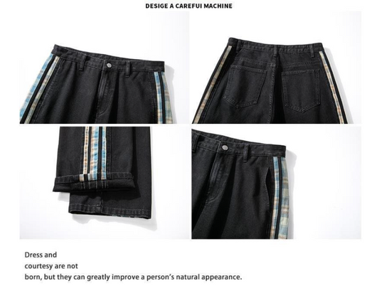 Jeans Deportivos Anchos para Hombre con Costuras de Rayas de Color - Image 11