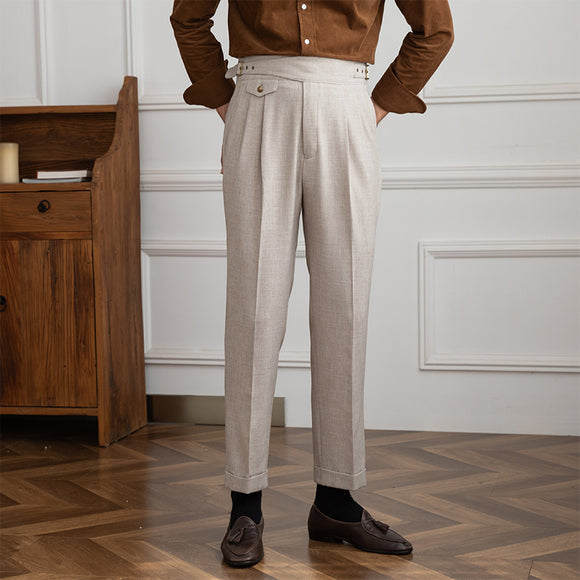 Pantalón Talle Alto Recto con Doble Pliegue Retro