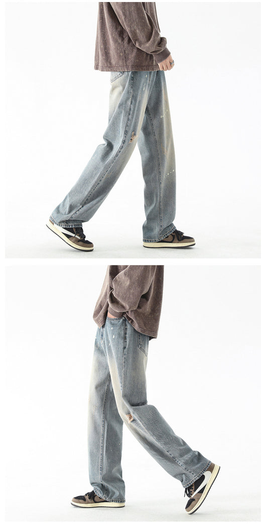Pantalones Vaqueros Rectos con Desgarre Lavado a Agua para Hombre - Image 10