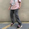 Men's Distressed Straight Loose Fit Jeans with Lightning Embroidery
