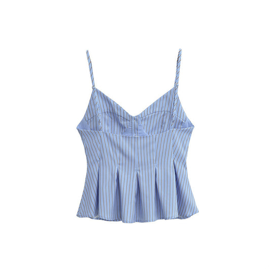 Blusa Camiseta sin Mangas con Pliegues en Popelina