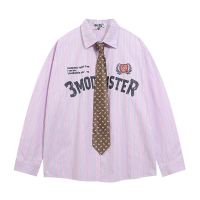 Camisa Manga Larga Estampado Letras con Rayas Verticales para Hombre - Image 5