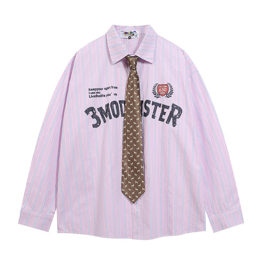 Camisa Manga Larga Estampado Letras con Rayas Verticales para Hombre - Image 5