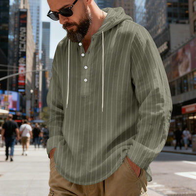 Camisa Lino Holgada Talla Grande Hombre a Rayas con Capucha - Image 9