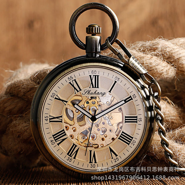 Reloj de Bolsillo Mecánico Automático con Carátula Abierta Estilo Romano