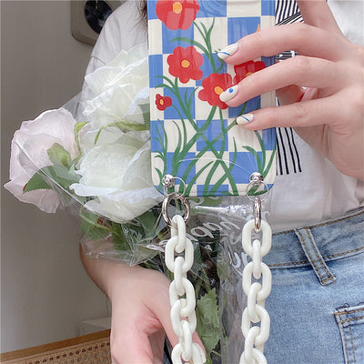 Funda para Celular Cuadros Azules con Flor Roja - Image 10