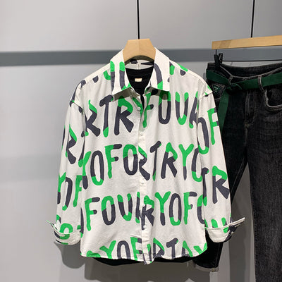 Camisa Casual de Algodón con Estampado de Letras para Hombre - Image 7