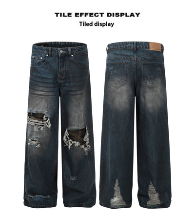 Pantalones Vaqueros Rotos Camuflaje Mujer Cintura Alta Pierna Recta Oversize - Image 9