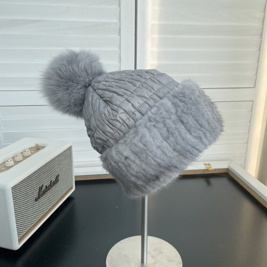 Gorro de Invierno Cálido con Pelaje de Visón y Pompón de Zorro - Image 8