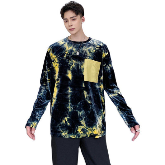 Playera Manga Larga Tie-dye Dorado en Terciopelo para Hombre - Image 4