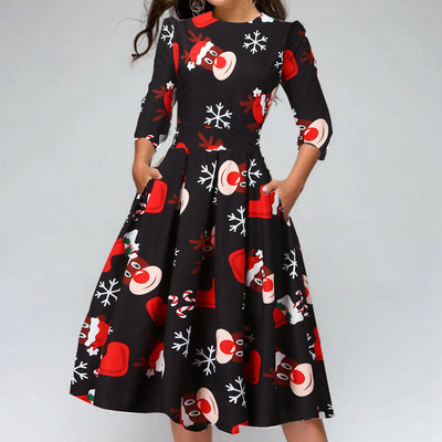 Vestido Navideño Estampado Cuello Redondo Slim - Image 5