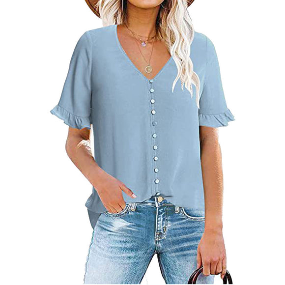 Blusa Ejecutiva con Volantes y Cuello en V