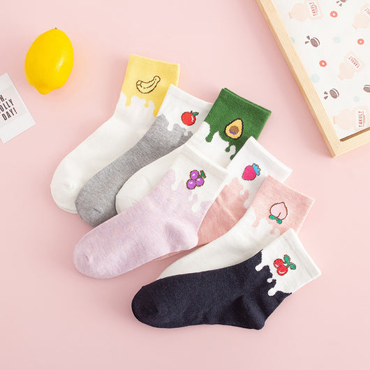 Calcetines de Algodón Estampados con Frutas y Personajes Anime