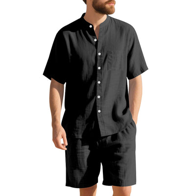 Traje de Lino Americano para Hombre - Dos Piezas Cuello Mao Playa Verano - Image 7
