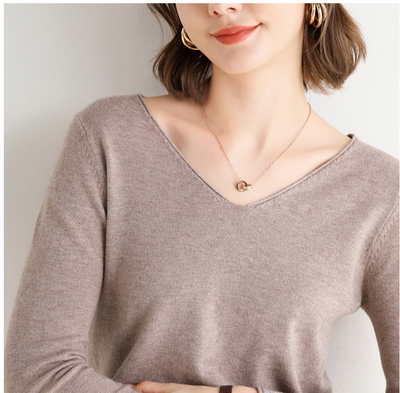 Suéter Suelto Cuello V Mujer Manga Larga Color Sólido - Image 22
