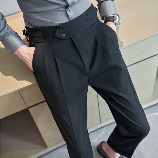 Pantalones Casuales Largos de Cintura Alta con Drapeado Elegante para Hombre - Image 5