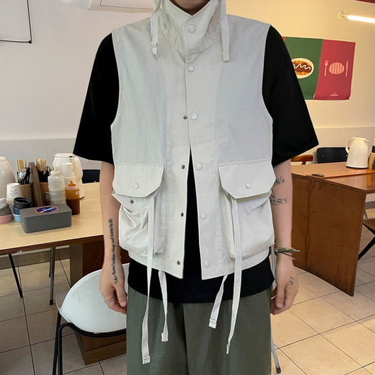 Chaleco Retro de Trabajo Holgado con Capucha para Hombre - Diseño Nicho Sin Mangas