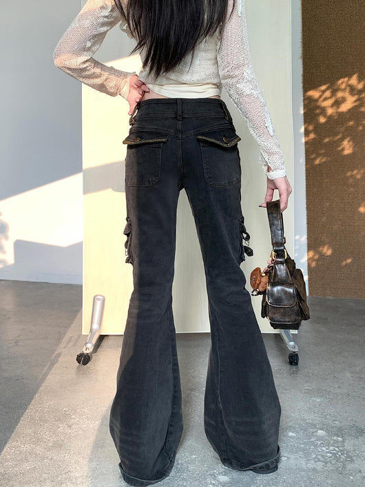 Jeans Acampanados Lavados Estilo Vintage con Múltiples Bolsillos - Image 9