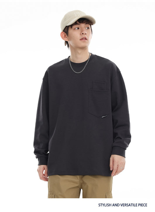 Camiseta Suelta de Cuello Redondo Manga Larga Básica para Hombre - Image 30