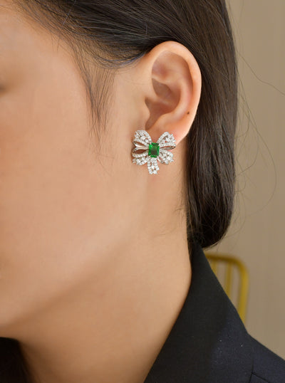 Aretes de Plata Esterlina con Esmeralda Verde en Forma de Moño - Image 13