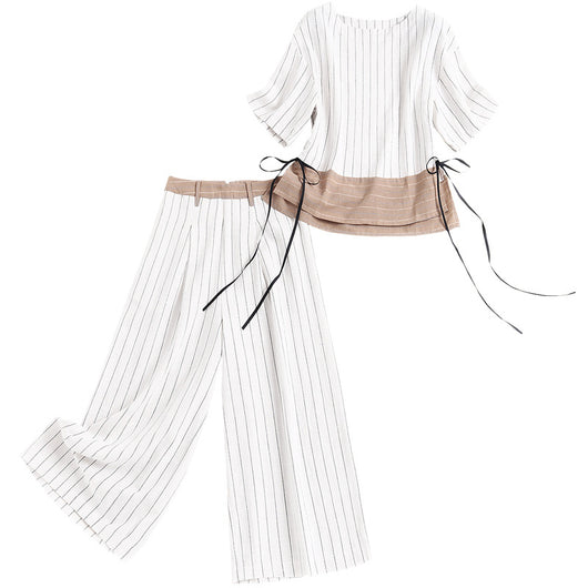 Conjunto Casual de Rayas: Playera y Pantalón Ancho Elegante - Image 2