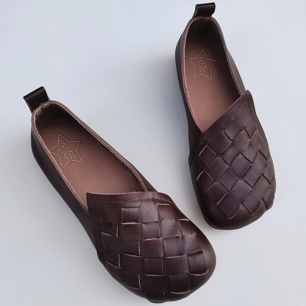 Zapatos Tejidos de Cuero Retro para Mujer - Casual y Versátil - Image 6