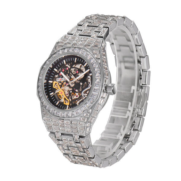 Reloj Mecánico Hip Hop Cuadrado Diamante Luminoso Hueco