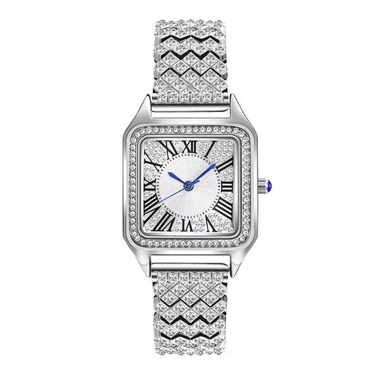 Reloj Cuadrado de Moda con Pulsera de Cuentas Brillantes Ajustable - Image 6