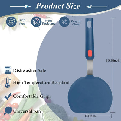 Silicone Pancake Spatula Turner for Cooking and Baking- 600°F Heat Resistant Rubber Egg Spatulas (Blue round Spatula) - Tekeno