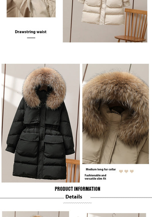 Abrigo de Pato Blanco con Cuello de Piel Acolchado Largo Invierno - Image 16