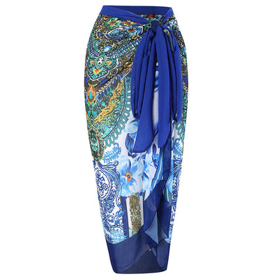 Blue and white floral paisley sarong with a tie waist, perfect as a beach wrap or swimsuit cover-up. - Image 10
