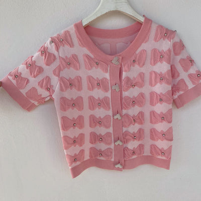 Cardigan Corto Tejido con Lazo y Detalles de Perlas - Ajustado y Versátil - Image 14