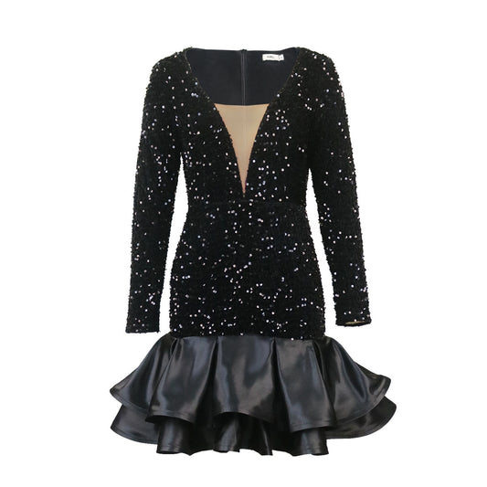 Vestido de Fiesta Corto con Escote Profundo y Lentejuelas Transparente - Image 2