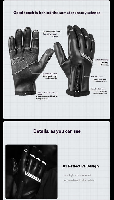 Guantes de Cuero Térmicos Aislados con Forro Polar para Motociclismo Invernal - Image 19