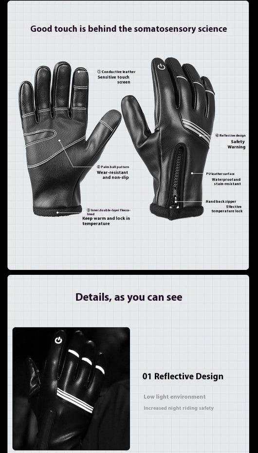 Guantes de Cuero Térmicos Aislados con Forro Polar para Motociclismo Invernal - Image 19