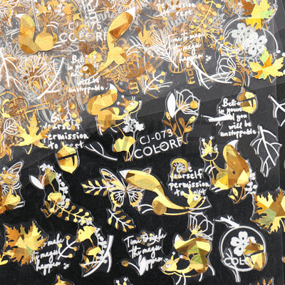 Stickers de Uñas 3D Adhesivos Hoja de Arce Dorada Láser con Letras - Image 18