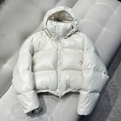 Chaqueta Acolchada Mujer Europea Blanca Corta Suelta Plumas de Pato Gorro Desmontable - Image 21