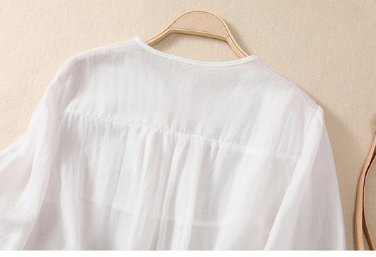 Blusa Suelta de Algodón y Lino con Cuello V - Image 26
