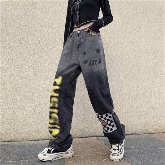 Pantalones Jeans Rectos Harajuku Degradado - Cintura Alta Mujer