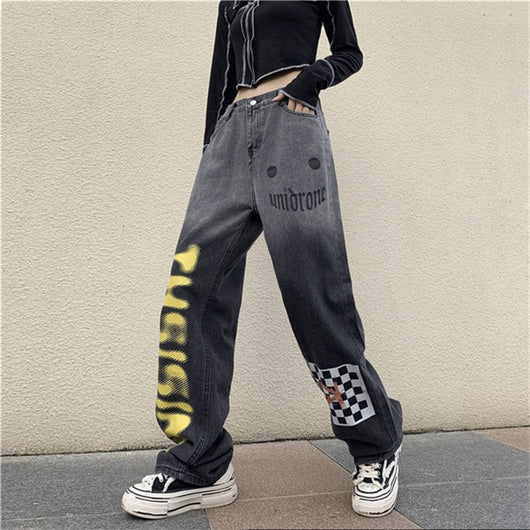 Pantalones Jeans Rectos Harajuku Degradado - Cintura Alta Mujer