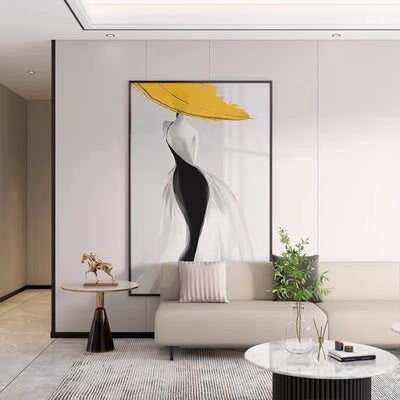 Cuadro Abstracto Mujer Moderna Sombrero Amarillo - Arte Óleo Nórdico Lujo para Sala - Image 4